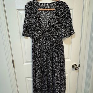 Midi Black and White Floral Dress